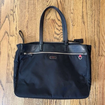 TUMI Black Slim Briefcase Bag Ballistic Nylon Leather Trim Large Unisex Laptop - Image 1 of 4