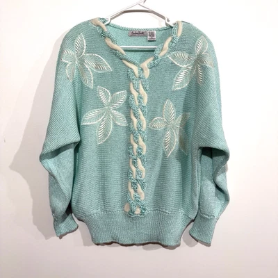 Vintage 90s Lindsay Scott Chunky Knit Sweater Women’s M Oversized Fair Isle Blue - Image 1 of 4