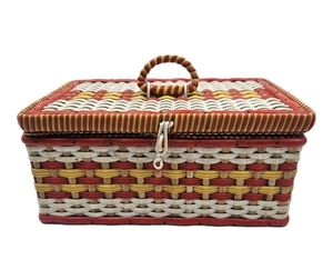 Caja de costura de mimbre pequeña con contenido hilo pasadores elásticos +  - Imagen 1 de 7