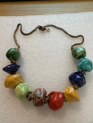 Pulsera Mujer Vintage 20" 10 Cuentas de Arcilla con Esmalte Cerámico y Cierre de Gancho Foto 1 de 4