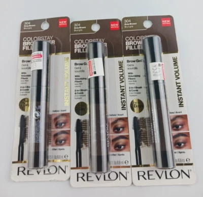 3 PACK REVLON BROW FIBER FILLER WATERPROOF & SMUDGEPROOF 304 GRAY BROWN - Image 1 of 4