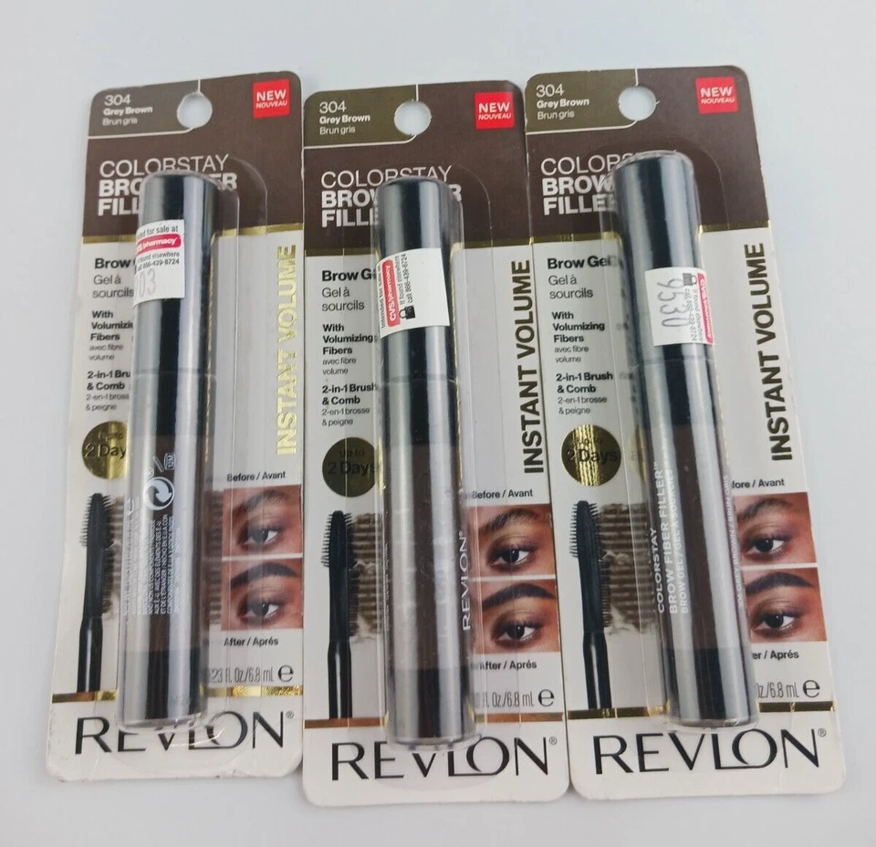 3 PACK REVLON BROW FIBER FILLER WATERPROOF & SMUDGEPROOF 304 GRAY BROWN - Image 1 of 4