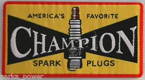 Champion Woven Patch, Spark Plugs, Scooters, Motorcycles, Iron on - Picture 1 of 1