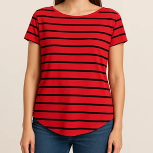 Express One Eleven Shirt Top Womens Small Short Sleeve Casual Striped Red Black - Picture 1 of 8