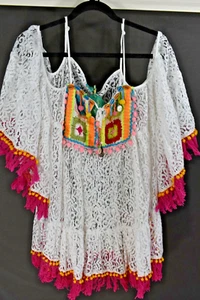 ANTICA SARTORIA WHITE LACE WITH PINK TRIM OPEN SHOULDER TOP NWT ONE SIZE - Picture 1 of 4