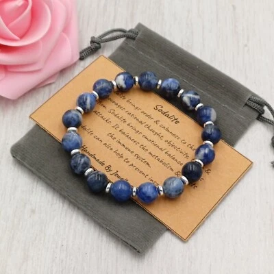 АФРИКАНСКИЙ СОДАЛИТ браслет эластичной ручной работы + подарочная сумка карта кристалл драгоценный камень 6/8 мм - Изображение 1 из 4