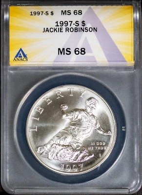 1997-S $1 Silver Jackie Robinson MS 68 ANACS # 7786827 + Bonus - Image 1 of 2