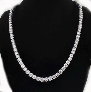 90 Ct VVS1 6.50mm White Round Moissanite Diamond Tennis Necklace Silver 22 Inch - Picture 1 of 3