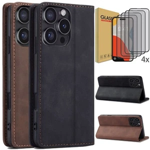 For iPhone 16/16+/Pro/Pro Max Leather Wallet Flip Case Cover / Screen Protector - Picture 1 of 25