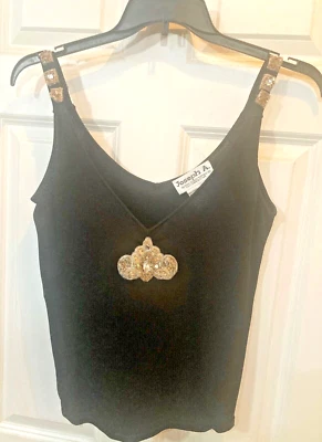 Blusa sin mangas Joseph A con cuentas negra de viscosa y nailon con tiras cuello en V talla L Foto 1 de 4