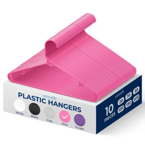 SereneLife 10 Pcs. Plastic Hangers - Non-Slip, Sturdy w/ 360° Swivel Hook (Pink) - Picture 1 of 7