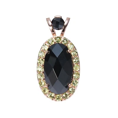 Colgante Ovalado Con Peridoto Verde Natural Espinela Negra 925 Cadena 17" Chapado en Oro Foto 1 de 4