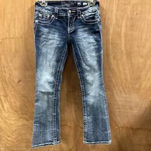 Miss Me Jeans 26 Blue Fade Mid Rise Boot Cut Embroidered Jeweled - Picture 1 of 4