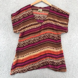 Show Me Your MuMu Top Womens Medium Brown Multi Striped Tunic Short Sleeve Boho* - Picture 1 of 10