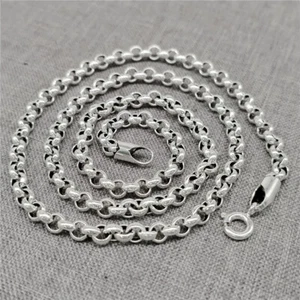 925 Sterling Silver Oxidized Rolo Chain Necklace with Spring Ring Clasp 3mm 4mm - Picture 1 of 4