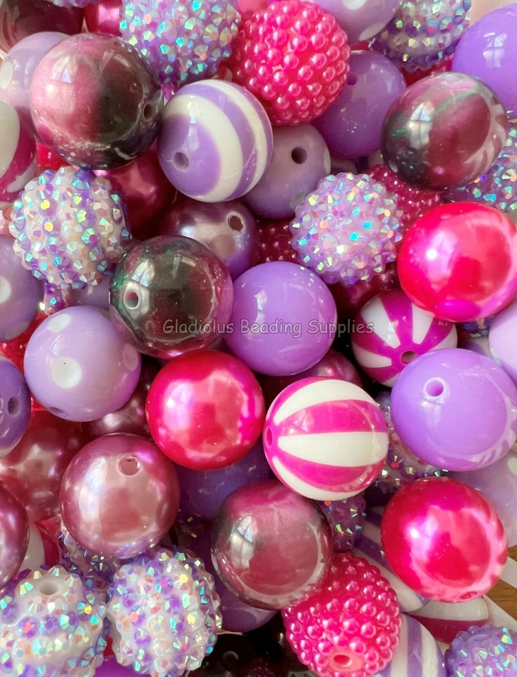 50 Qty 20mm Purple-Fucsia Theme Set Mixed Acrylic Beads, Bubblegum Beads #106 - Image 1 of 1