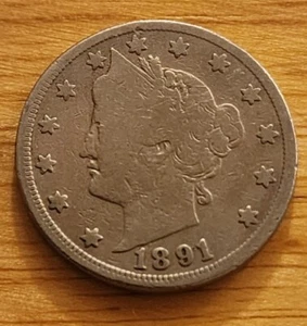 1891 LIBERTY V NICKEL - GOOD FULL RIM/DATE - Picture 1 of 2