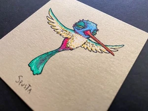 Marq Spusta Mini Hummingbird Limited Gold Shimmer Art Print Handbill 3 x 3" - Picture 1 of 4