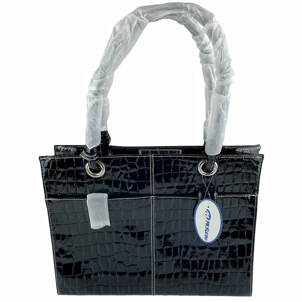 Сумка для ноутбука Mcklein США Elena искусственная кожа сумка с короткими ручками экзотический принт глянцевая черная 16 дюймов - Изображение 1 из 4