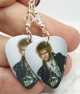 Labyrinth Jareth David Bowie Guitar Pick Earrings with Clear Swarovski Crystals - Picture 1 of 5