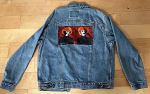 Vintage große Levis Truckerjacke Samtblau (Band) James Scott UK Cover Kunst - Bild 1 von 7