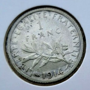 Silver Coin 1 Franc 1914 Liberte FRANCE - Picture 1 of 2