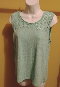 NWT $34 Pink Rose Women's Blue Terquoise Lace Sleeveless Back Slit Tank Top Sz M - Picture 1 of 2