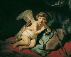 100% handmade Rembrandt Oil Painting Reproduction Cupid Blowing 20x24'' unframed - Picture 1 of 2