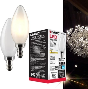 Satco S21269 - 4 Watt B11 Frost LED Light Bulbs - 2700K - 120 Volt (2 Pack) - Picture 1 of 10