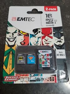 EMTEC 2 Pack 16 GB micro SD w Adapter DC Comics Justice League Batman Superman