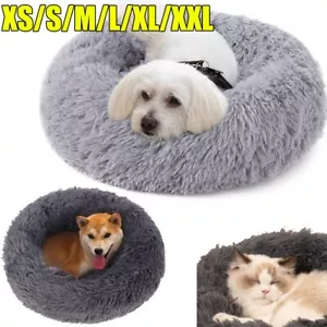 Fluffy Donut Round Plush Pet Cat Bed Soft Warm Calming Bed Sleeping Dog Nest - Picture 1 of 19