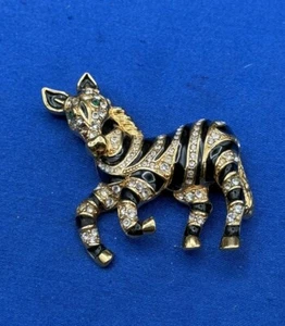 Signierte Trifari Zebra Brosche 1997 grüne Augen groß C1000 - Bild 1 von 6