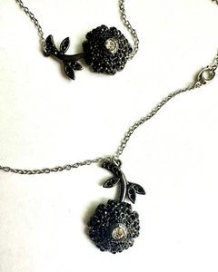 Coach Set Black Pave Crystals  Flower Necklace/ Slider Bracelet - Picture 1 of 6