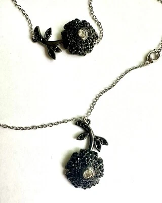 Conjunto Coach Collar/Pulsera Deslizante Flor Cristales Pavé Negro Foto 1 de 4