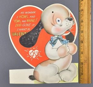 50er Jahre Valentinstag Karte Stand Up Die Cut American Greetings Hund Welpe - Bild 1 von 5
