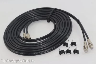 THEONESTOPSATSHOP Cable de extensión de escopeta satelital doble negro de 5 m, Sky Plus, SKY HD y clips de cable