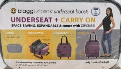 Biaggi Zipsak Boost Carry On Plegable Bajo Asiento Bolsa Expandible Ruedas Gris, Nuevo Foto 1 de 4