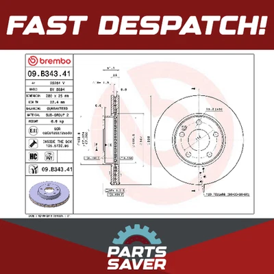 Juego 2x Par de discos de freno ventilados para MERCEDES B180 W246 1.5D delantero 13 a 18 280 mm Foto 1 de 4