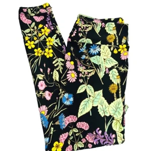 LuLaRoe Womens Leggings Size TC Black Purple Pink Daisies Wildflowers Floral NWT - Picture 1 of 3