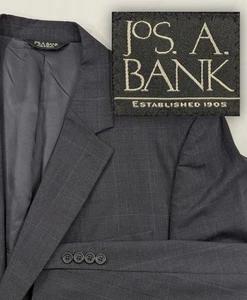 Joseph A Bank 100% Wool 2 Piece Suit Dark Pale Blue Subtle Glen Check 48R 36x28 - Picture 1 of 22