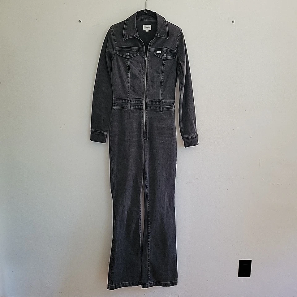 Wrangler Retro Catsuit Small Black Stretch Denim Long Sleeve Full Zip High Rise - Image 1 of 4