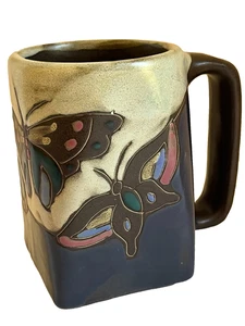 Mara Art Mexico Steingut Schmetterling Kaffeetasse Becher Keramik signiert blau grün - Bild 1 von 14
