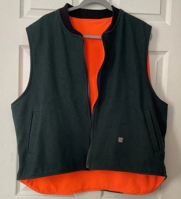 Big Bill Hunting Vest Mens L Green Orange Reversible Wool Fleece Outdoors Nature - Image 1 of 4