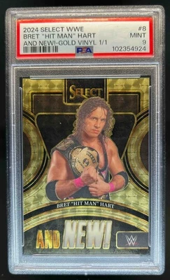 2024 Select WWE Bret Hit Man Hart ¡Y NUEVO! Vinilo dorado Prizms #1/1 PSA 9 Foto 1 de 2