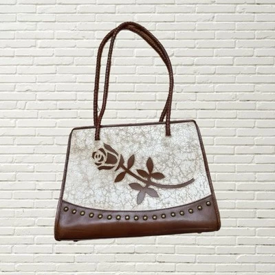 Bolso Western Vintage Años 90 Y2K Cuero Marrón Rosa Occidental Tachonado Foto 1 de 4