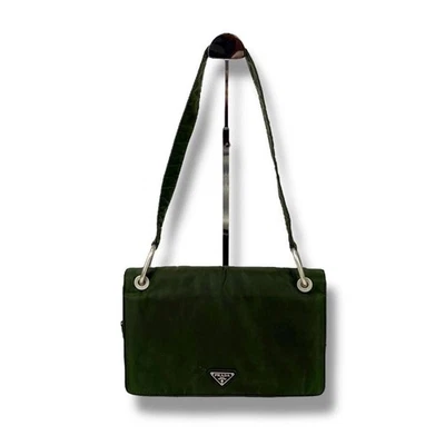 Auténtico Bolso de Hombro PRADA Tessuto Nylon Caqui Verde Triángulo Logo Hobo Italia Foto 1 de 4
