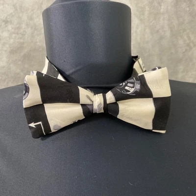 Nicole Miller Novelty Bowtie Pre-tied Men’s OS adjustable black white Chess play - Image 1 of 4