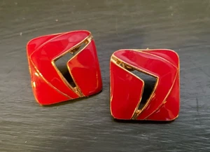 Art Deco Stil rote Emaille Ohrringe Ohrstecker Vintage - Bild 1 von 4