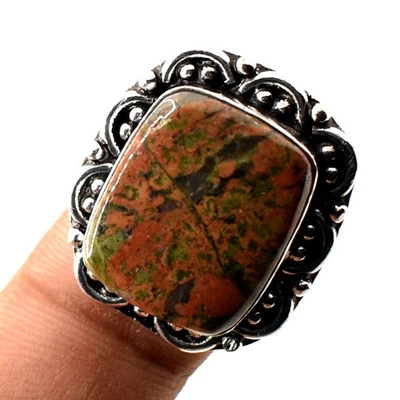 Anillo de piedras preciosas Unakita hecho a mano diseño antiguo moda regalo joyería 7" n149 Foto 1 de 4