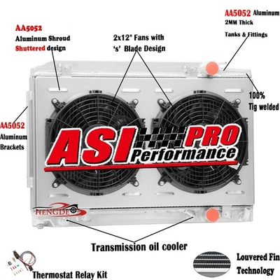Ventilador de cubierta de radiador de aluminio de 2 filas para Mercedes SL R107/C107 380 SL/SLC Foto 1 de 4
